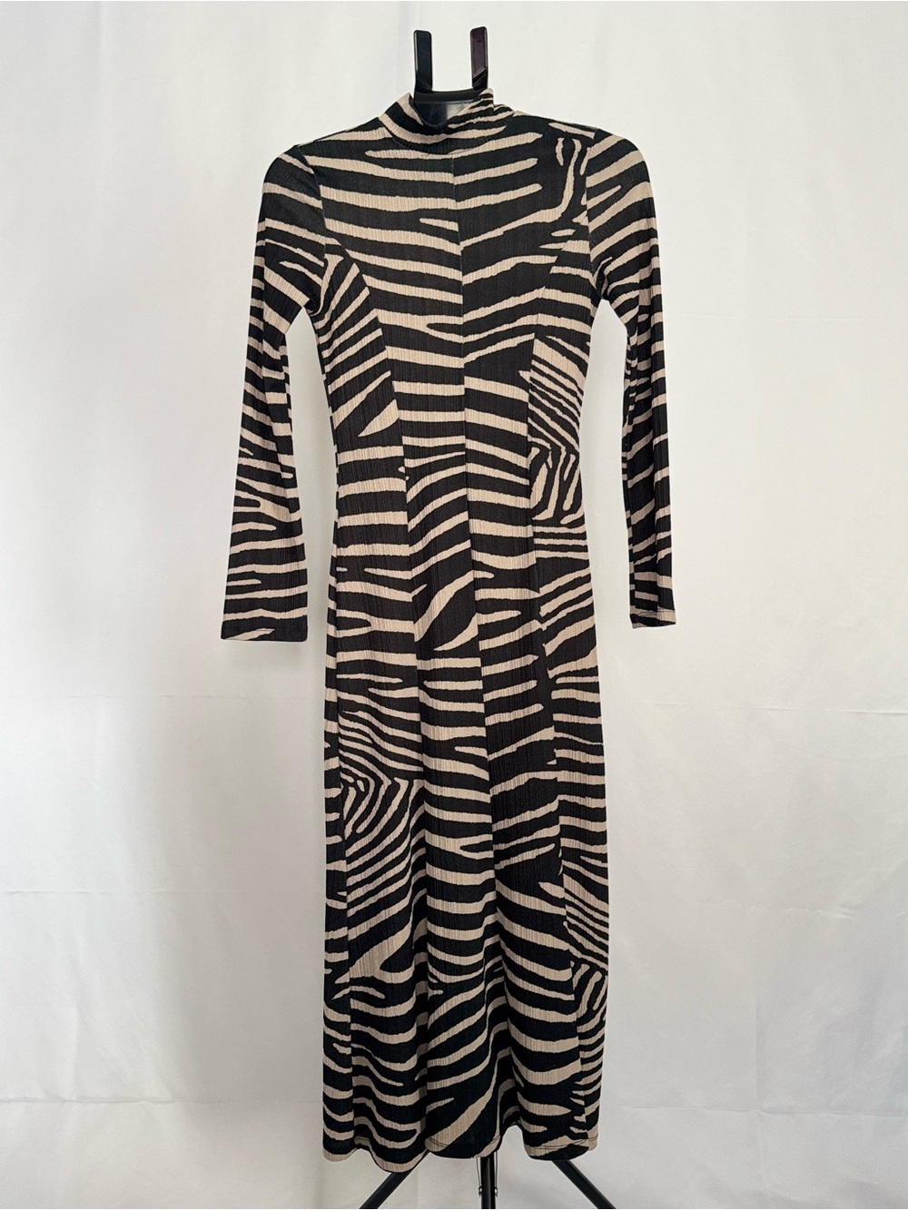 H&M Neutral Zebra-Print Long Sleeve Midi Dress